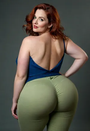 (mature:1.3), From behind, Full body portrait photo a mature chubby woman, fat huge bosom with a natural mature drop, sleeveless tailored open silk blouse, highwaist blue jeans, fat round face, double chin, 60 years old Woman, green eyes, (auburn hair), round face, full lips, lipstick, (wavy hair), seductive smile, pretty teeth, looking at viewer, (solid dark background), eye level shoot, film grain, style by Flora Borsi, OverallDetail, loose, leaning, forward, with, plump pubis, large bottom. Squatting

Her hips are noticeably wider than her waist, creating a soft hourglass silhouette.

She has full, rounded hips that gently curve outward, adding balance to her figure.

Her thighs are thick and shapely, with a natural softness that complements her stance.

Her lower torso is plush and softly contoured, with gentle fullness across the hips.

Her figure is naturally curvy, with a Plump waist and balanced proportions.

Her bust droops with visible natural softness, appropriate for her age and physique., bottomheavy, big, huge, gigantic, thick, thighs, massive, <lora:bottomheavy_v1_sdxl_LoRA:.7>, <lora:style_lora_realis:.4>