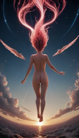 psychedelic drawing comic book art, in a parralel dimension, seen from behind, (flight, (horizontally)), (through a infiny spiral tunnel of, (fluo néon light)), a, (naked youngfull face girl), long, neon pink hair, fluttering in the wind, completely naked, flight, space, rocket, flying, bird, cyberpunk, josan, gonzalez, al3xxl, AtompunkSDXL, fire, that, looks, like..., <lora:CyberPunkAIp:2>, <lora:deathburgerxl:2>, <lora:al3xxl:.1>, <lora:Aether_Fire_v1_SDXL_LoRA:2>