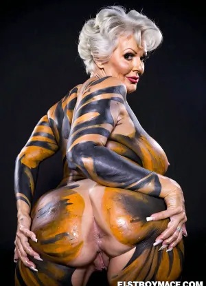Busty granny with oversized massive breast, historical caractere, art, bodypainting, body painted, erotic art, big booty