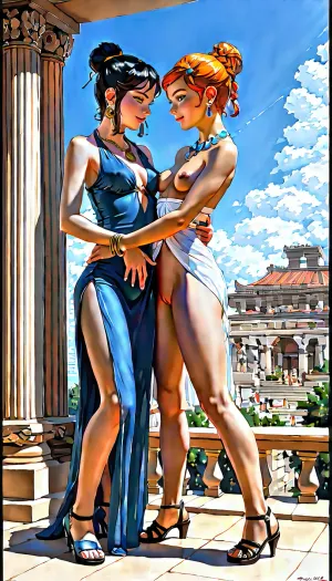 {photorealism, scene of group of women and a white bull}, {a bull and a group of women in ancient Greek temple in the night, Light from oil lamps and torches, white smoke in the air, dark spiritual atmosphere, serious face expressions}, {group of average mature 40 year old skinny european women dancing through a greek temple}, {wearing ancient leather sandals, ancient bronze necklace, ancient bronze bracelets, ancient transparent linen dress, black braided hairstyle, shaved pussy, small saggy breasts}, {women with spiritual gestures}, {women are touching each other, fingering each other, rub in oil on their bodies, one priestess is lying on the altar with spreaded legs}, clothes, (/Ben10), /, (ultra, HD, quality, details), (green, eyes), <lora:add-detail-xl:.8>, <lora:Midjourney Image Enhancer XL v1:.8>, <lora:finenude_v0_2a:.8>, <lora:LeanBackWithArmSupport.0.9:.8>