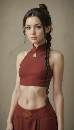 (fire nation Tylee:1.4), (one long braid), (Avatar the last air bender), (slutty cut out outfit:1.2), (ultra petite body:1.4), tylee, <lora:Tylee-SDXL:.5>