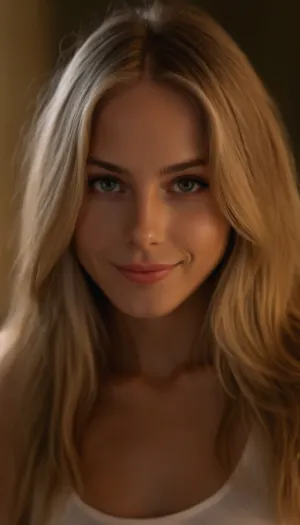ZipRealism, (playful, hippie esthetic:1.2), (long straightened hair, center-part hair, blonde hair:1.2), (soft flirty smile, mischievous expression), (large expressive eyes, beautiful eyes), (shallow depth of field, layered composition:1.6), (), (cleavage, tight tank top:1.2), igbaddie, <lora:igbaddie-XL:.8>