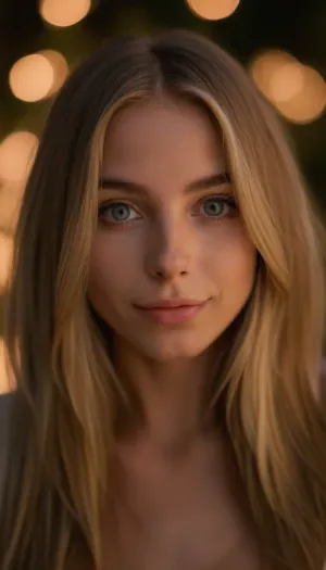 ZipRealism, (playful, hippie esthetic1.2), (long straightened hair, center-part hair, blonde hair:1.2), (soft flirty smile, exasperated expression), (large expressive eyes, beautiful eyes), (closeup, shallow depth of field, subtle bokeh, layered composition, focus on eyes:1.6), (cleavage, spaghetti strap camisole:1.2), igbaddie, <lora:igbaddie-XL:.8>
