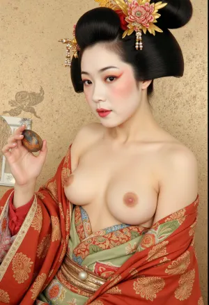 A sexy Japanese geisha woman from Edo, depicted in the ukiyo-e style, on a, (wood panel:1.4), on the bedroom wall of the Shogun's castle, superdetailed image, high quality, masterpiece, traditional japanese, (ukiyo-e style:1.6)