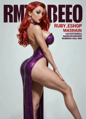 (masterpiece), (best quality), (ultra detailed), American beauty Twitch streamer with the most perfect and gorgeous ass in the world, In the image of Jessica Rabbit, standing, large bimbo breasts, (bulging athletic giant ass:1.2), (very wide hips:1.1), (slender perfect legs:1.1), (Jessica Rabbit's hairstyle), (ruby hair:1.5), (long hair:1.1), (makeup:1.1), Jessica Rabbit's dress, beaded collar, dressed, (solo woman), red, dress, JR1024, playboy, magazine, cover, 1960s, 1970s, 1980s, 1990s, 2000s, <lora:add-detail-xl:.8>, <lora:JR1024:1.1>, <lora:playboy_cover_SDXL_v1:1.2>