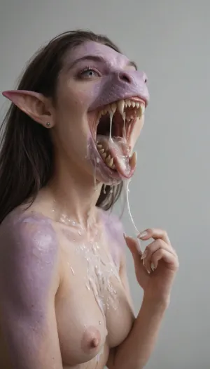 nude girl anorexic girl, (transforming into a realistic sexy dragon girl:1.15), (dragon mouth), (dragon snout:1.2), (a lot of excessive clear fluid dripping out of mouth:1.3), (realistic dragon fangs:1.3), with claws, (purple dragon eyes), pointed ears, fingering pussy with dragon claws, bony, (reptile skin), <lora:SDXL1.0-LoRa_Zeitgeist-Morphing-Concept_by-AI_Characters-v1.0:.95>, <lora:kenziereeves_SDXL:.5>, <lora:r3psp1k3s:.95>