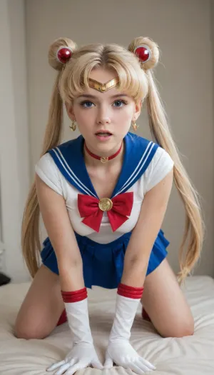 18 years blond girl in livingroom, Cosplay Sailor moon. On all fours, moon_a_xl, double, bun, twintails, long, twin, tails, blonde, parted, bangs, circlet, jewelry, earrings, choker, sailor, senshi, uniform, red, bow, white, gloves, elbow, blue, skirt, <lora:セーラームーン Sailor Moon  (Pretty Soldier Sailor Moon)_XL:.8>, <lora:kenziereeves_SDXL:.8>, flashing tits, orgasmic face, daddy fuck her Doggystyle, most orgasmic face