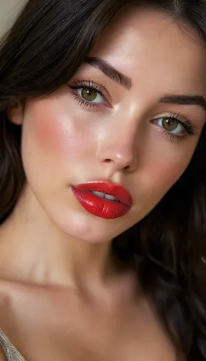 ziprealism, (30yo, intimate sensual esthetic, offset composition), (seductive sensual expression, sensual gaze, soft teasing smirk:1.2), (f/2.8, shallow depth of field, subtle bokeh), (loose closeup shot, view from side, focus on lips:1.8), (sleek glossy black hair, straight long hair, hair obscuring face, dark full eyebrows:1.4), (slender athletic body), (soft pillowed lips, moist lips, vibrant red lipstick:1.4), (natural skin texture, long thick eyelashes:1.2), (cozy bedroom), (large teardrop breasts, soft breasts, pale nipples:1.2), (strong defined jawline, large expressive eyes, catchlights), igbaddie, <lora:igbaddie-XL:.4>, <lora:style_lora_realis:.8>