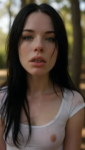 24 year old emo with very sexy, girl wearing snug clothing accentuating her big and sexy busty chest, snug shirt that makes her boobs look very big, blue shiny eyes, (white semen around mouth:1.8), (sperm on face dripping down:1.5), extremely sexual curves, tiny waist, tight waist, microwaist, large bust, wide hips, fertile hips, skinny and lean physique. Sensual Emo female body. Long black hair framing a cute freckled face, very long straight flat hair, freckled face, freckled cheeks, beautiful freckles. Has green colored eyes, white shirt with black lace sleeves, early 2000's emo attire, wearing emo clothing from the early 2000', ripped skinny jeans, sunbeams lighting playing on hair and skin, natural lighting, key light, side light, . early 2000's Myspace profile pic selfie, kissy face selfie, standing up, good posture, location outdoor park with trees in spring, score_10_up, score_9_up, score_8_up, score_7_up., <lora:add-detail-xl:2>, <lora:MJ52:2>, <lora:WildcardX-XL-Detail-Enhancer:2>, <lora:Adjust_SDXL_v3.0:2>, <lora:eGirls_XL_v1:2>