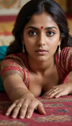 sexy indian woman, 25 year old, laying on stomach away from viewer