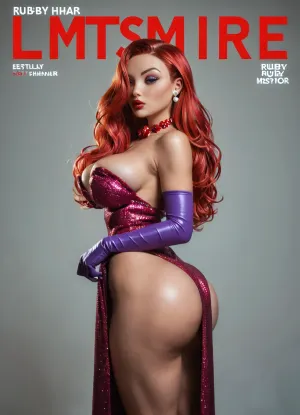 (masterpiece), (best quality), (ultra detailed), American beauty Twitch streamer with the most perfect and gorgeous ass in the world, In the image of Jessica Rabbit, standing, large bimbo breasts, (bulging athletic giant ass:1.26), (very wide hips:1.3), (slender perfect legs:1.1), (Jessica Rabbit's hairstyle), (ruby hair:1.5), (long hair:1.1), (makeup:1.1), Jessica Rabbit's dress, beaded collar, dressed, (one woman), (solo woman), red, dress, JR1024, playboy, magazine, cover, 1960s, 1970s, 1980s, 1990s, 2000s, <lora:add-detail-xl:.8>, <lora:JR1024:.9>, <lora:playboy_cover_SDXL_v1:1.1>