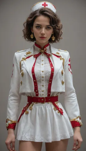 Fantasy art sfumato Lee Bogle Boris Valeggio Girl in Nurse Costume android Steampunk White jacket Short White skirt Festive New Year Magic Fantasy