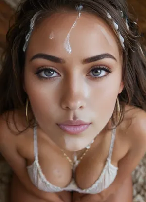 (nessa from pokemon), (shy smile), full body view, amazing busty curvy woman, she is insanely hot, perfect face, round face, submissive personality, (perfect milf:1.6), she looks submissive to the viewer, kneeling view from above, high angle, big eyes, ovulating iris, mouth open, (holding pov cock), ((massive cum at her face:1.7)), (cum at face1:5), woman, cum, on, face, <lora:MJ52:.8>, <lora:attractive_notrigger:.8>, <lora:JustCum:1.2>