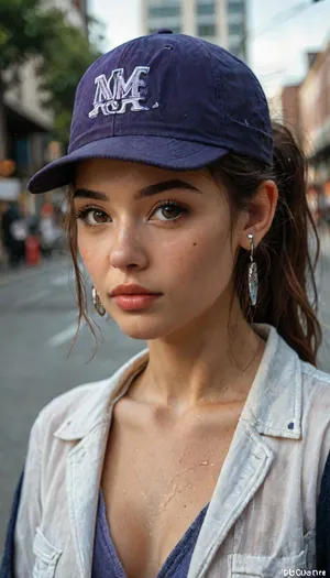 8k, score_9, score_8_up, score_7_up, FILM PHOTOGRAPHY STYLE, cinematic photography of a woman, professional portrait photo realism, Clem from The Walking video game, asian, purple baseball hat with a d logo, messy dark brown hair, ponytail on her left side, eyes are almond shaped, <lora:detailed_notrigger:2>, <lora:add-detail-xl:.8>, <lora:LCMTurboMix_Euler_A_fix:.8>, <lora:style_lora_realis:.8>