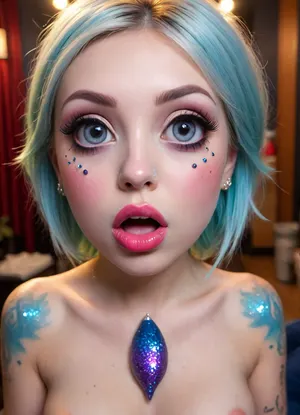 ral-smoldragons, a small dragon with big eyes and a broken heart, two dragonwings on his back, (big lips, anus:1.6), (maximally detailed skin:1.3), ((makeup:1.5), long blue eyelashes, olive eyeshadow with sequins, (high-quality facial care:1.3), big plump lips of a beauty in red lipstick with a glossy wide pink contour and slightly open mouth), (hairstyle with, straight bangs of blue color with sequins:1.2), (purple nipples:1.2), labia, (clitoris piercing:1.7), excessive cum between tits, cum dripping, tearful, smeared mascara, crying, <lora:ral-smoldragons-sdxl:1>