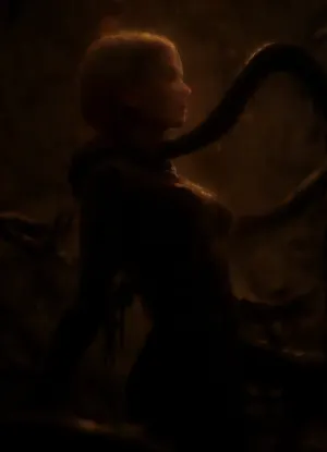 side view, low view, Black Tentacles with hands on the tips everywhere, raining black slime, asymetrical, (Spidergwen covered in black oil, ripped suit, skin disappearing, hands transmuting into tentacles, body is partly turning into Venom, melding together with the black slime, laying down partly submerged in black slime like quicksand), . Black Tentacles rising from the bottom, held down by 4 Black Tentacles, submerging in black slime like quicksand, Black Tentacles grabbing vagina, Black Tentacles grabbing neck, chocking, exstatic, black slime everywhere, pulling her down, she is reaching out, try escaping, lightning, sparks, explosions, metal parts, fighting eachother, Venom byting her face, <lora:dare_unsettling_water:.8>