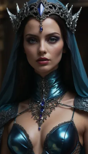 Explicit, (photorealistic:.9), woman is a cruel dark goddess, with cold dominance and merciless authority, intimidating presence, extreme glam fantasy couture editorial. Her skin appears drenched in liquid chrome, ultra-wet mirror-like sheen, molten metallic gloss flowing across the body, high-reflective oil-slick chrome highlights with prismatic spectral shifts, (obsidian, mercury, sapphire, violet), surface tension like living metal clinging to every curve, hypnotic and dangerous.

Ornate silver filigree hooded cloak worn low and open, heavy and oppressive, sheer lace and translucent fabrics stretched taut over the silhouette beneath, clinging with visible tension, revealing form through gloss and transparency without explicit nudity. Intricate baroque, gothic, and occult-inspired lace patterns wrap the body like symbols of control, metallic embroidery glowing in cold silver, sapphire, and blackened chrome tones. Corseted gown cinched brutally at the waist, sculpting hips and chest, plunging neckline, extreme thigh-high slit, layers of silk, high-gloss satin, latex-like fabric, lace, and chiffon flowing like dark liquid, every surface wet and reflective.

Elaborate jeweled headpiece crowned with a blazing sapphire, crystal chains framing the face like a crown of punishment. Eyes sharp, predatory, and unfeeling, piercing blue-grey gaze filled with cruelty and command. Smoky eye makeup in obsidian, gunmetal, and bruised amethyst, long lashes casting harsh shadows. Lips glossy deep blood-wine crimson, expression cold and merciless. Porcelain skin beneath the chrome sheen appears flawless, godlike, and lethal.

Hands adorned with ornate silver rings posed with deliberate restraint and threat, elegant fingers radiating dominance. Lighting is harsh, sculptural, and high-contrast, carving the body in shadow and chrome highlights, amplifying wet shine, fabric tension, and metallic glare. Background is a dark, oppressive fantasy void with swirling black mist and venomous jewel-toned light, (violet, teal, midnight blue), atmosphere heavy and punishing. Gothic sadistic glamour, forbidden divinity, aristocratic cruelty, extreme wicked elegance, ultra-detailed, photorealistic, cinematic composition, professional studio quality, razor-sharp focus, shallow depth of field, HDR, 8K detail.

woman destroys men in gangbang, woman, (double penetration, dp, anal creampie, ass grab, cum on ass, lots of cum), (gangbang, gand dick, many cocks, bukkake, cum on face, blowjob, deepthroat, balls deep, oral, oral creampie, facial, lots of cum, handjobs), more naked men in the background