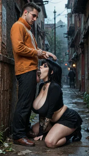 8k, score_9, score_8_up, score_7_up, FILM PHOTOGRAPHY STYLE, cinematic photo photo woman, professional portrait photorealism, goth velma dinkley from scooby doo, (goth:1.8), massive breasts, plump belly, melkor mancin style, night time, spooky, extreme fog, hyper fog, full body photo, on knees, (dynamic aggressive forced deepthroating a black man with a black dick:1.4), (deepthroat penetration:1.8), <lora:detailed_notrigger:2>, <lora:add-detail-xl:.8>, <lora:LCMTurboMix_Euler_A_fix:.8>