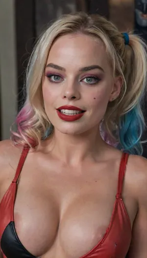 Perfect photo of the 22 years old medium hard prothesis boobs Margot Robbie wearing only a porn version of Harley Quinn costume, face painted like Harley Quinn, losing her vaginal virginity with vaginal blood having sexual fun on a very rough gangbang double penetration on a Doggystyle side view by 3 men dressed as the batman, she has a Harley Quinn big badass smile after she turn into a sex slave for her father in law, perfect photo, 4ng3l, face, gangbanged, double penetration, dp, vaginale Blood, side view, <lora:SDXL_BetterFaces-LoRA_v1:1.3>, <lora:SDXLHighDetail_v6-000005:1.3>, <lora:DetailedEyes_V3:1.5>, <lora:MARGOTR:.8>