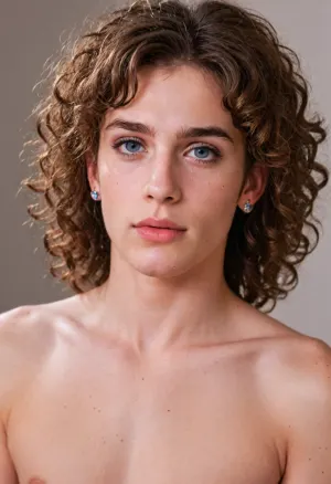 Feminine androgynous man with curly hair, makeup, Perfect, Eyes, Detailed, skin, Skin, blemish, <lora:FLUX_Polyhedron_all_Kohya_ss-000001:.8>, aidmaRealisticPeoplePhotograph, <lora:aidmaRealisticPeoplePhotograph-FLUX-V0.2:.8>
