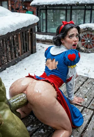 Outdoors, on a skyscraper rooftop, Interracial superhero sex, (doggystyle sex:1.3), anal sex, Incredible Hulk is on a sexual rampage, (Hulk is a huge athletic extremely muscular green skinned naked brute), Hulk is anal fucking 25yo Snow White doggystyle with his long thick cock., (Snow White's dress is ripped and torn, huge chest circumference, (firm D Cup Breasts:1.2), (torn top, exposed breasts), hip gap, (narrow waist), pussy cameltoe, sweating heavily, oiled body, Hulk is forcing Snow White face down by her shoulders with her ass up, Hulk is fucking her from behind with his long thick overpowering cock, exposed cock, Snow White is in exquisite orgasmic pain, grimacing, struggling, rough sex, exhausted)