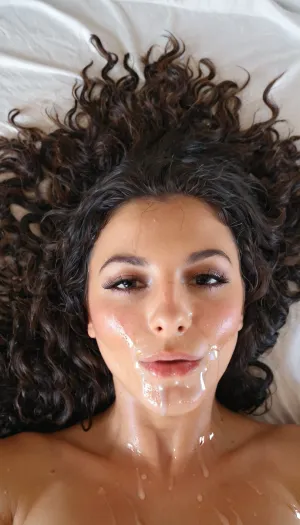 Realism, 1 italian 25yo beauty black wavy hair, 1 girl, lying down, chocolate drips on her face, <lora:Choco_Slime_-_DS:.8>