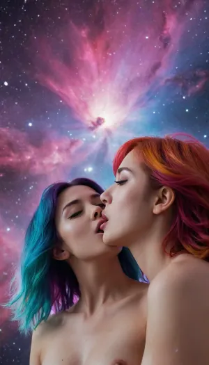 https, //pornworks.com/gallery/2853265, G1rl, portrait, woman, colorful, cosmic, colors, multicolored, hair, jpn-girl, cunnilingus, 2girls, girl, licking, pussy, Sp4c3, Sc3n3, planet, stars, nebulae, sky