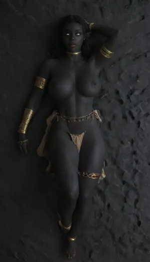 (solo:2), thin black woman, (wearing her elf loincloth, jewelery, braclets, anklets:1.2), ((black skin:3.5)), elf ears, random hair color, Gorgeous face., (white eyes:1.5), . purple lipstick., supermodel, (fit:1.5), big, lips, 4ng3l, face, woman, (large breasts:1.2), (corset:1.1), gold collar, melanin, <lora:Beautify-Supermodel-SDXL:1.4>, <lora:SDXL_BetterFaces-LoRA_v1:1.5>, <lora:xlsanaa woman:.8>, <lora:melanin-XL:2>, <lora:Black_American_glamour_girls:.1>