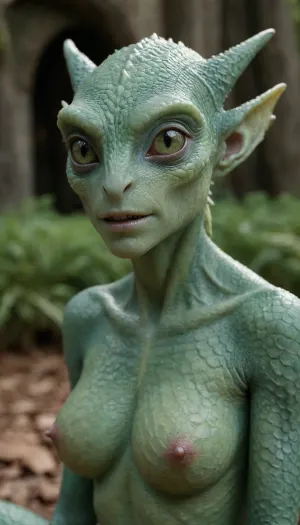 masterpiece, best quality, bukkake, full body, green dragon scales skinned body alien lizard female, large pointy ears like elfs ears, from the planet Anus, highly detailed, epic, gorgeous, film grain, <lora:MS_Real_XL_Bukkake:.5>