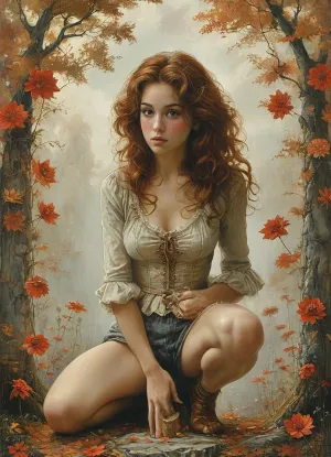 woman, 50 years old, (small body size:1.3), full body, Jean, Delville, style, of, Michael, Cheval, (onoff), (squatting down:1.3), <lora:tbh140-sdxl:.6>, <lora:tbh129-sdxl:.8>