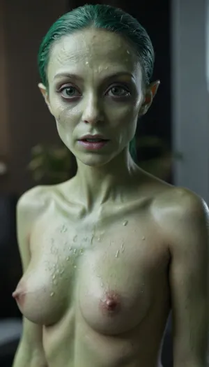 masterpiece, best quality, bukkake, upper body, green scales alien female, highly detailed, epic, gorgeous, film grain, <lora:MS_Real_XL_Bukkake:.5>