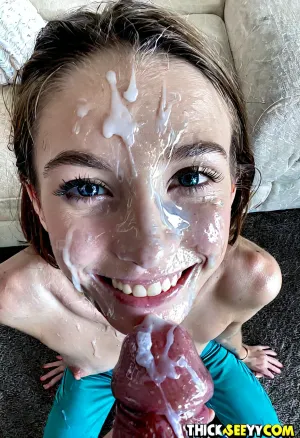 (very Cute happy girl:1.4), brunette hair, (skinny body:1.2), (half transparent cotton pants), hot girl, full lips, blue eyes, thick lips, pov, (she presses big cock against her cheek), (((ejaculate cum on her face))), (((her cute face is covered in thick semen))), (thick goey sperm on her entire face:1.4), excessive sperm on forehead, excessive cum on nose, excessive cum in her mouth, thick dick, spy camera, amateur photo, amateurstyle, ultra detailed