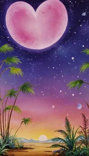 fantastic, cosmodrom, sptayd stars, moons, craters, galaxies, space, comets, retrofiturism, transparent hearts, trees, palms, 8k, UHD, retro, VintageMagStyle, of, kachanov, cartoon, novuschroma15, style, <lora:SDXL-VintageMagStyle-Lora:.7>, <lora:Old_Sci-fi-SDXL:.8>, <lora:kachanov_style:.8>, <lora:novuschroma15 style:.8>, Whimsical, Art, Nouveau, Watercolor, <lora:Whimsical_Art_Nouveau_Watercolor_XL-000015:.8>