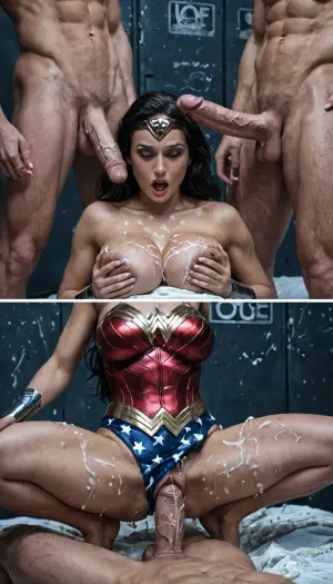 (comic book accurate Wonder woman:1.1), drunk wonder woman getting fucked in justice league headquarters, skinny petite girl standing getting fucked doggystyle, men groping tiny woman, (extremely large penis:1.5), well hung men, very huge cocks, hypercock, hyper sized cock, large cock on her face, covered in cum, ripped clothes, virgin girl getting fucked, double penetration, used condoms, messy, clothes on floor, dark room, cum everywhere, extreme cum, excessive cum, extremely excessive cum, diverse, interracial, unconscious, wonder woman has tight microwaist, drunk, roofie, sleeping, passed out, detailed aroused faces, dorm room, several super heroes sitting in background, people watching, missionary, vaginal sex, wide shot, many other super heroes are watching in background, justice League bed, she is very aroused and having an orgasm, several super heroes watching, in front of justice League, public, exposed, shock, disgust, arousal, groping, taboo, (extremely busty:1.5), (extremely petite), cute face, . uhd, score_9, score_8_up, score_7_up, Dynamic lighting, natural lighting, key light, side light, . score_10_up, score_9_up, score_7_up., penis, <lora:add-detail-xl:2>, <lora:WildcardX-XL-Detail-Enhancer:2>, <lora:Adjust_SDXL_v3.0:2>, <lora:eGirls_XL_v1:2>, <lora:xpenis-1.5e:1.9>