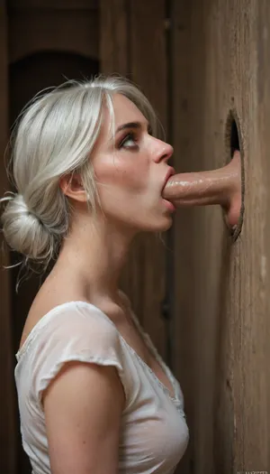 Ciri from the witcher. Glory hole. Sideview. Deepthroat.