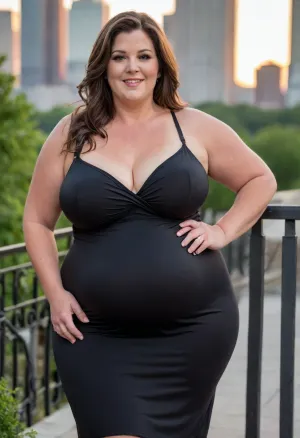 (masterpiece, best quality:1.2), very plus-size 1 gilf, (((ssbbw:1.4))), ((sagging bosom)), (mature:1.5), 60yo milf, solo, (black spaghetti strap sundress, no bra, braless:1.2), pretty eyes, thick brown hair, bright blue eyes, grey in hair, in summer, golden hour, Chicago landscape, standing, smiling, photorealism, perfect face, portrait, clothes, fat bbw, body wrinkles, sagging belly, shapeless, saggy, (old big breasts, hanging deep, heavy boobs, saggy old boobs, teardrop shaped breasts, covered erect nipples), medium breasts
