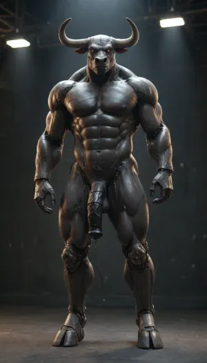 muscular male android, transparent robotic parts with glowing lights, mechanical body parts, guns in hand, fixed stare straight ahead, full body view. 1solo furry cyborgbull, solo, full body view, front view, full figured big anthro robot bull exposes its self, huge knotty cock, big ass, wide open asshole, hard erection, full exposed, hooves, horse phallus, horse penis, equine cock. Bovine android. Horns. Bulky. Flared cock. Bulky. Cow tail. Minotaur android. Cyborg Minotaur. Robot penis. Metal skin. Chrome plated. Exposed wires. Metal horns. Robot with a bull head. Mechanical body. Robot body, transparent skull with visible brain. Cute cow face. Bovine head shape. Hooves. Metal body parts. Robot arms. Cybernetic implants. Glowing light in chest. Metal skin. Chrome skin. Robotic legs. Metal hooves. Sci-fi. Metal face. Glowing robot eyes. Mostly robotic. 25% flesh. Metal cock. Visible robo joints. Stroking his robocock. Cumming a black liquid, masturbation, orgasm, black cum, black semen.