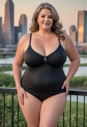 (masterpiece, best quality:1.2), very plus-size 1 gilf, (((ssbbw:1.4))), ((sagging bosom)), (mature:1.5), 60yo milf, solo, (black spaghetti strap minidress, no bra, braless:1.2), pretty eyes, thick brown hair, bright blue eyes, grey in hair, in summer, golden hour, Chicago landscape, standing, smiling, photorealism, perfect face, portrait, clothes, fat bbw, body wrinkles, sagging belly, shapeless, saggy, (old big breasts, hanging deep, heavy boobs, saggy old boobs, teardrop shaped breasts, covered erect nipples), medium breasts