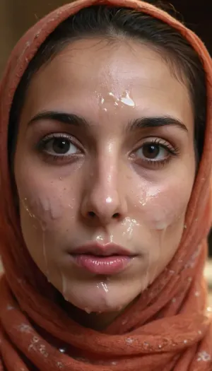 very cute skinny arab woman, face covered in loads of semen, face glazed with cum from a lot of men, cum on scarf, cum on the forehead, cum on eyes, cum on the nose, cum on cheeks, cum on mouth, cum dripping off chin, close-up, scarf, jerseyseries, silkseries, parisseries, <lora:hijab-style:.8>, woman, cum, on, face, <lora:JustCum:.8>