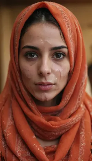 very cute skinny arab woman, face covered in loads of semen, face glazed with cum from a lot of men, cum on scarf, cum on the forehead, cum on eyes, cum on the nose, cum on cheeks, cum on mouth, cum dripping off chin, close-up, scarf, jerseyseries, silkseries, parisseries, <lora:hijab-style:.8>, woman, cum, on, face, <lora:JustCum:.8>