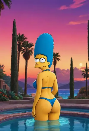 ((Cartoon)), Marge Simpson, busty, (swimsuit), Simpstyle, <lora:SDXL-Simpstyle-Lora-v2-r16:.8>