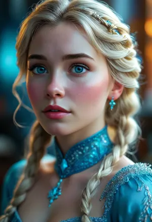 Elsa from frozen, portrait, beautiful detailed face, <lora:MJ52:.8>