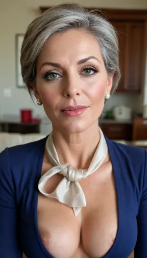 old granny mature, sexy 70 years, dark brunette, very short hair, tan skin, very glamour, huge hoop earrings, neckscarf, the neckscarf is tight, heavy make up, make up on eyes, curvy, tiny little tits, at the fancy room, neckscarf fetish focus, looking at the camera, (facialized:1.4), sexy open mouth orgasm screaming face, charming, very hot and horny, blue/white sexy bra lingerie, blowjob, ultra detailed, best quality, ultra realistic, [POSE – HYBRID, STABIL], on all fours, hips elevated, ass up, upper body angled slightly toward the camera, [NECK & HEAD – PRIMARY FOCUS], neck fully visible, elongated neck line, chin slightly lifted, (not looking up), head turned toward the camera, direct eye contact, open mouth, (neutral / expressive), [CAMERA – NECK PRIORITY], front-angled camera, slightly elevated angle, tight upper-body framing, (shoulders to chest), focus locked on neck, throat, and scarf knot, [NECKSCARF – STYLE ANCHOR], tight silk neckscarf, tightly wrapped around the throat, high-tension fit at the neck, classic stewardess knot, precise, symmetrical, disciplined, no loose ends, no slack, no drape, scarf knot centered and unobstructed, [STYLE / AGE LOCK], clearly middle-aged woman, 45+ years old appearance, refined mature femininity, no youthful softness, [OUTFIT – SUPPORTING], elegant old-money clothes, blouse in muted refined tones, pencil skirt, tailored fit, dark sheer stockings, pearl earrings, [ENVIRONMENT], fancy room, clean background, [ACTION PLACEHOLDER], [PRIMARY ACTION HERE – keep ONE main action only]