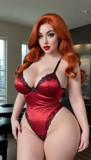 (Jessica Rabbit), full body, (Super busty and thick hourglass figure), pigtails, revealing clothes, detailed hair, detailed eyes, pretty face, sexy black and sheer bra, lace panties, cleavage, ((Jessica Rabbit), , :1.4), tongue out, (Front and back view), 360 degree view, (simple backgound), ohwx, <lora:Bishoujomom_SDXL_v2-000005:1.6>
