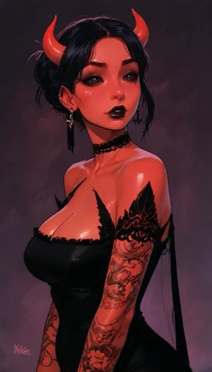((Incase mix reiq style)), ((demon girl, deep red skin, black sclera, completely black eyes)), horns, style, masterpiece, (1woman, side view, 8k resolution, ultra-detailed), goth outfit, piercings on face, goth accessories, dark purple background, side view, big ass, aryan, plump black lips, chocker, big breasts, realistic face, beautiful black hair, goth makeup, beautiful face, high bun hairstyle with fringe, seductive face, hot e, mid shot, ratatatat74, jtcstyle, SamDoesArts, <lora:LCMTurboMix_Euler_A_fix:.6>, <lora:ratatatat74-000050:1.1>, <lora:mk_Bp Anime_xl:1>, <lora:加藤彩style:1.8>, <lora:SDXLSamDoesArts:1.7>