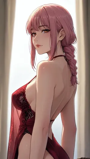 ((Melkor mancin style)), reiq mix markgavatino style, masterpiece, 1girls ai_generated 1girls ai_generated artist_name, (8k resolution, ultra-detailed), ((Makima from chainsaw man)), long pink hair, looking at viewer, Rating_explicit, source_cartoon, Pornstar, perfect body, (sideshot:1.5), wide hips, red lace swimsuit, oiled skin, bedroom background, sunlight, high contrast, (dramatic lighting:1), Perfect lighting, Score_up 9, ratatatat74, manhwa, maiden, 1girl, solo, big, breast, yellow, eyes, long, green, hair, <lora:LCMTurboMix_Euler_A_fix:.6>, <lora:ratatatat74-000050:.6>, <lora:dall-ebing_manhwa_style:2>, <lora:Maiden_in_law_manhwa_style:1.8>, <lora:Oak:1.8>