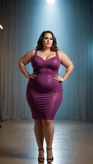 tall chubby bbw thick woman. full front view, wearing a bodycon dress, clothes