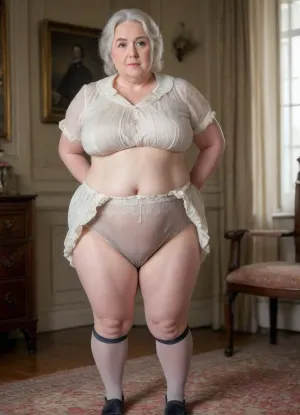 An elderly English aristocrat wearing long patterned trousers from the Victorian era an elderly aristocrat of the Victorian era in transparent underwear of the 19th century vintage., (((flatchested:1.4))), (plump:1.4), white transparent knee-length knickers with embroidery and ruffles, (((knickers:1.4))), hairy vagina, (mature woman with fat folds and cellulite:1.1), Big ass Wide hips big thighs.knickers trousers of the Victorian era, skirtlift, <lora:skirtlift_xl:.8>, 1880_dr3ss, 1890_dr3ss, 1900_dr3ss, 1905_dr3ss, 1910_dr3ss, Fortuny, <lora:Belle_Epoque_Dresses_1880-1914_XL:.8>, panntyhose, black, pantyhose, white, <lora:pantyhose_xl_v1:.8>, blowjob, <lora:SorasBlowjobs:.8>