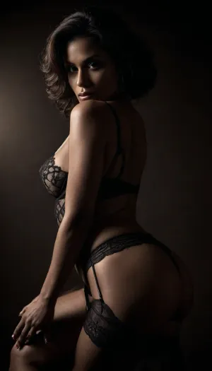 dark background, 50 year old woman silhouette, erotic posture, sitting, close view, large generous lips, big ass, gourgeous latina, (dark skin), (tan skin), very High heels shoes with a knotted strap, black sexy stockings, (black luxury lingerie, lace harn), sexy poses, perfect dreaming body, monochrome, lot of light, realistic, 4k, high quality, art, fire light, <lora:dark:.1>