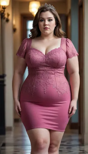 tall chubby bbw thick woman. full front view, wearing a bodycon dress, clothes, princess, dress, <lora:xl_princess_dress-2.0:1.3>
